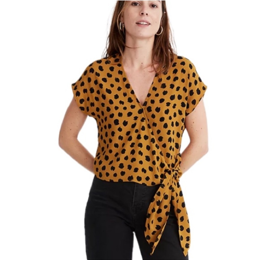 MADEWELL Sash-Tie Wrap Top in Painted Spots Size Medium cheetah leopard wrap top